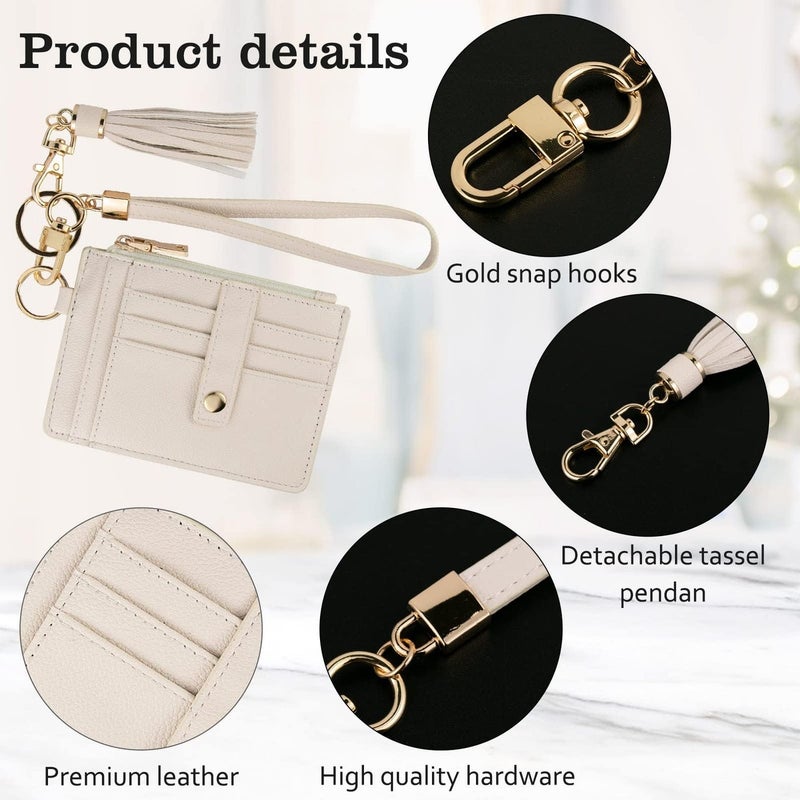 KNGITRYI Small Wristlet Wallets for Women RFID Credit Card Holder Wallet Keychain Wristlet Wallet Credit Card Wallets for Women (Beige) - Image 4